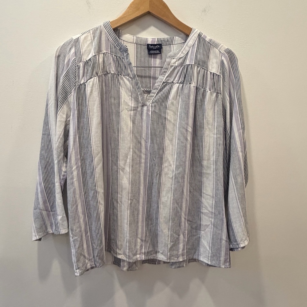 Splendid small linen blend Striped Blouse top shirt pastel lightweight v-neck